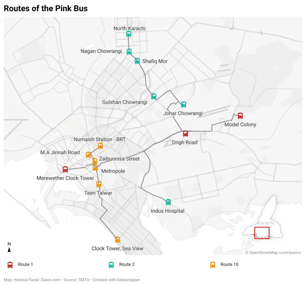 Routes of Pink Bus in Karachi